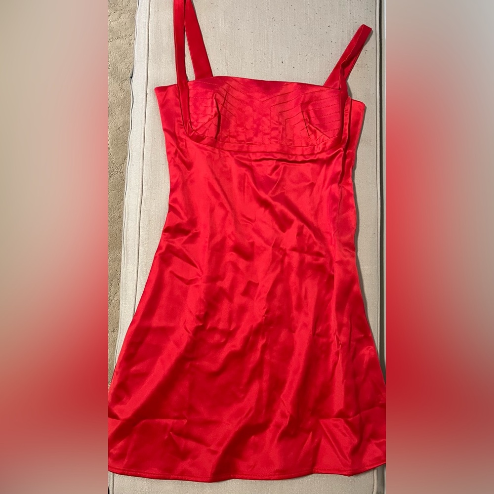 Red Satin Dress with Bust Detail